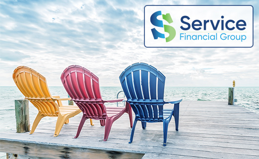 Service Financial Group Adirondack chairs on a dock