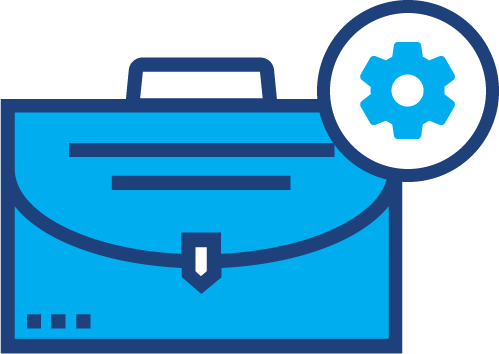 A graphical illustration of a brief case with a gear on it
