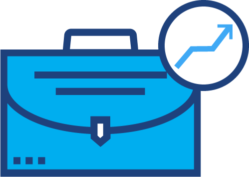 A graphical illustration of a brief case with an upwards arrow on it