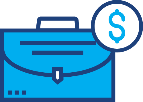 A graphical illustration of a brief case with a dollar sign on it