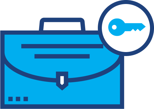 A graphical illustration of a brief case with a key on it
