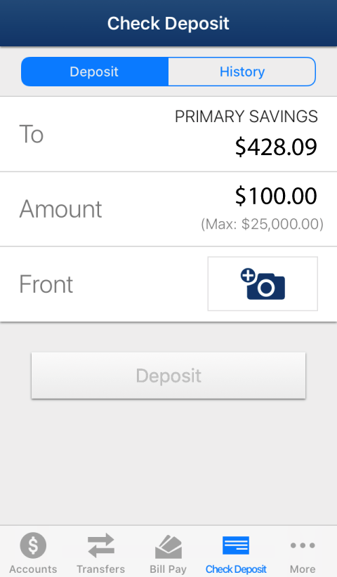 Remote Check Deposit Screenshot